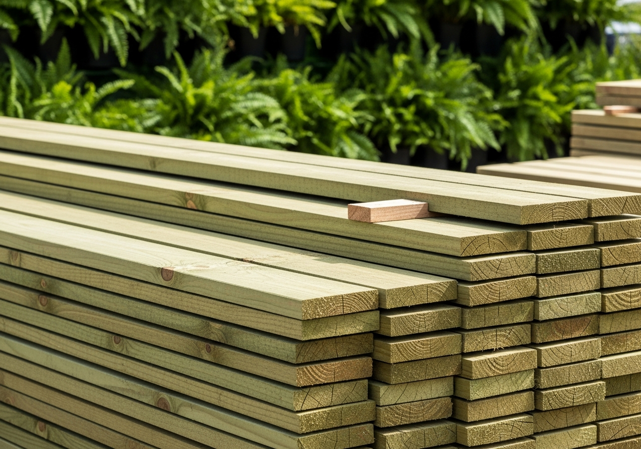 Stacked wooden timber planks at a builders merchant